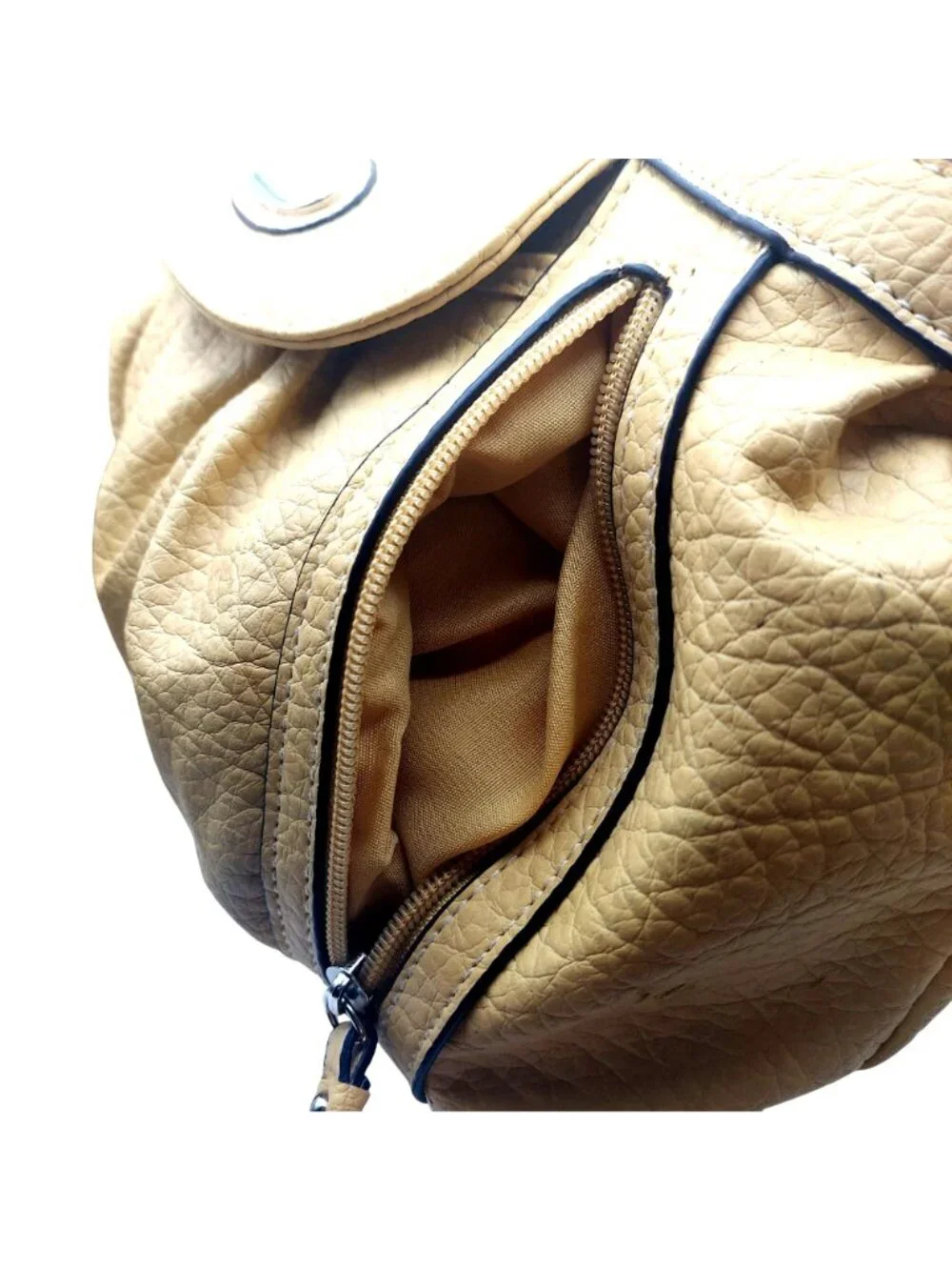 Strada Faux Leather Tote Bag Purse Yellow Braided Handles Zip Top Lined Pockets